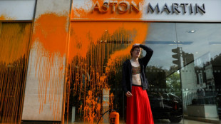Umweltaktivisten bespr&uuml;hen Showroom von Aston Martin in London mit Farbe